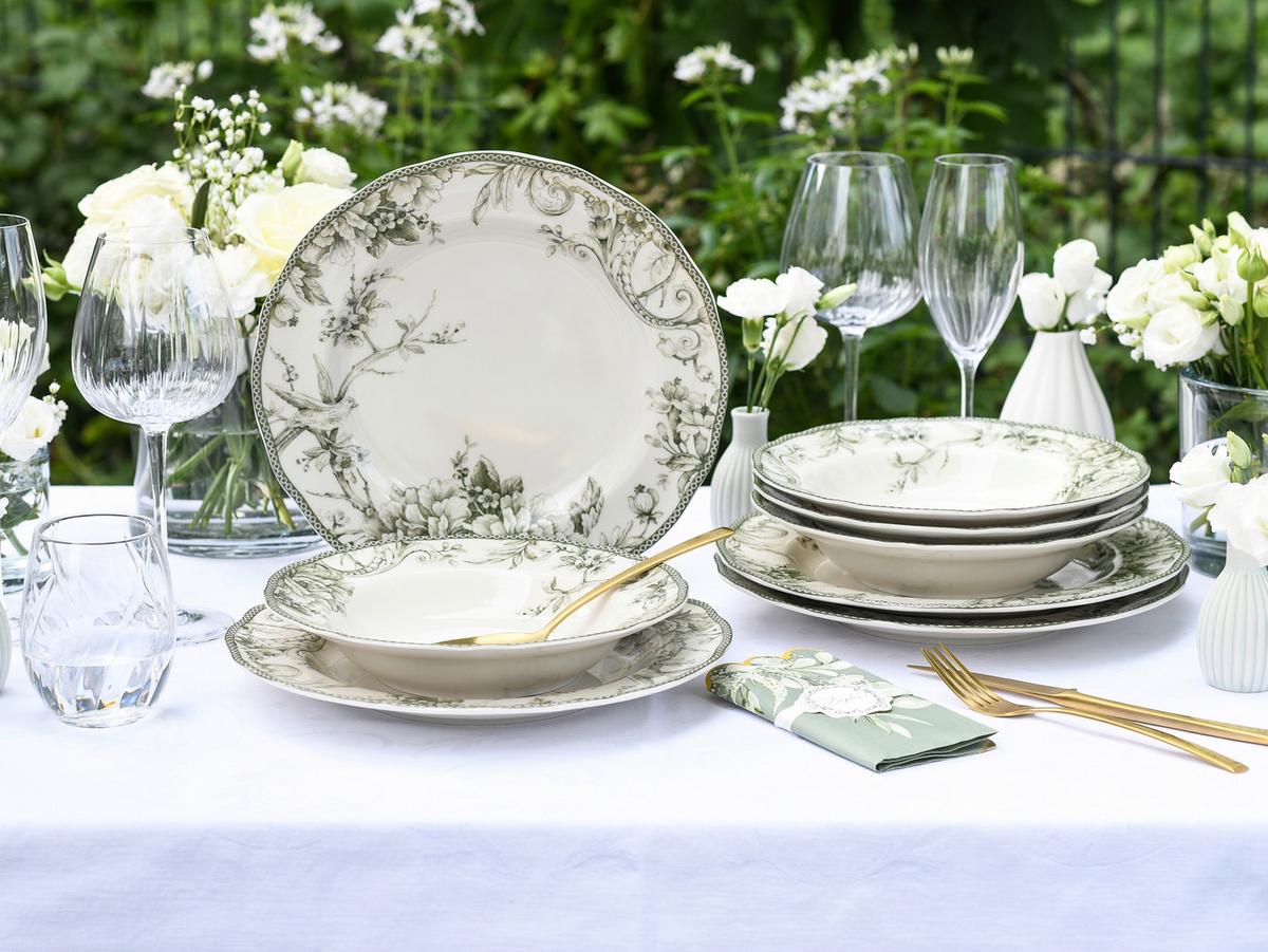 Tafelservice, 8-Teilig für 4 Personen, Porzellan - Weiß/Grün, Basics, Keramik - Creatable