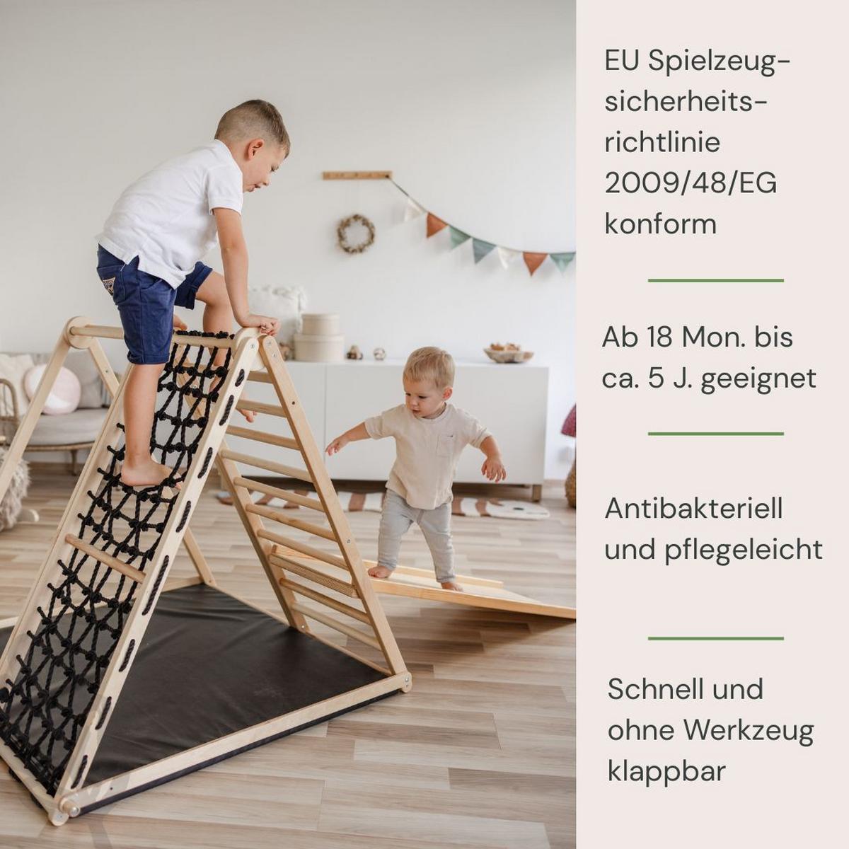 klappbares Klettergerüst mit Sicherheitsmatte - Birkefarben/Schwarz, Basics, Holz (105/110/100cm) - CLIFF