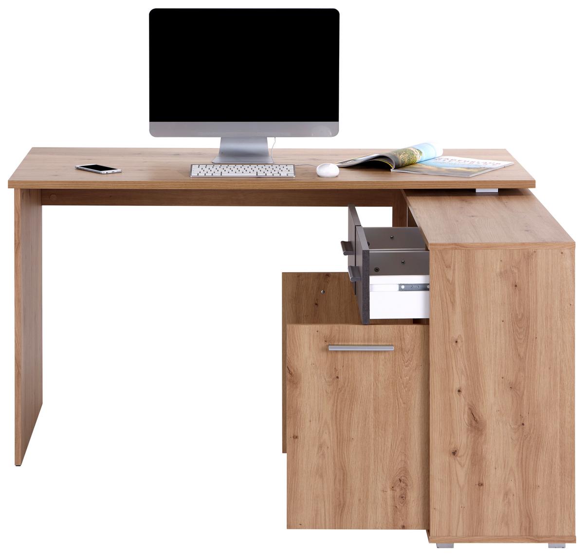 Eckschreibtisch mit Schublade BxH: 138x76,1 cm Eiche Dekor - Dunkelgrau/Eiche Artisan, MODERN, Holzwerkstoff (138/76,1/135,4cm)