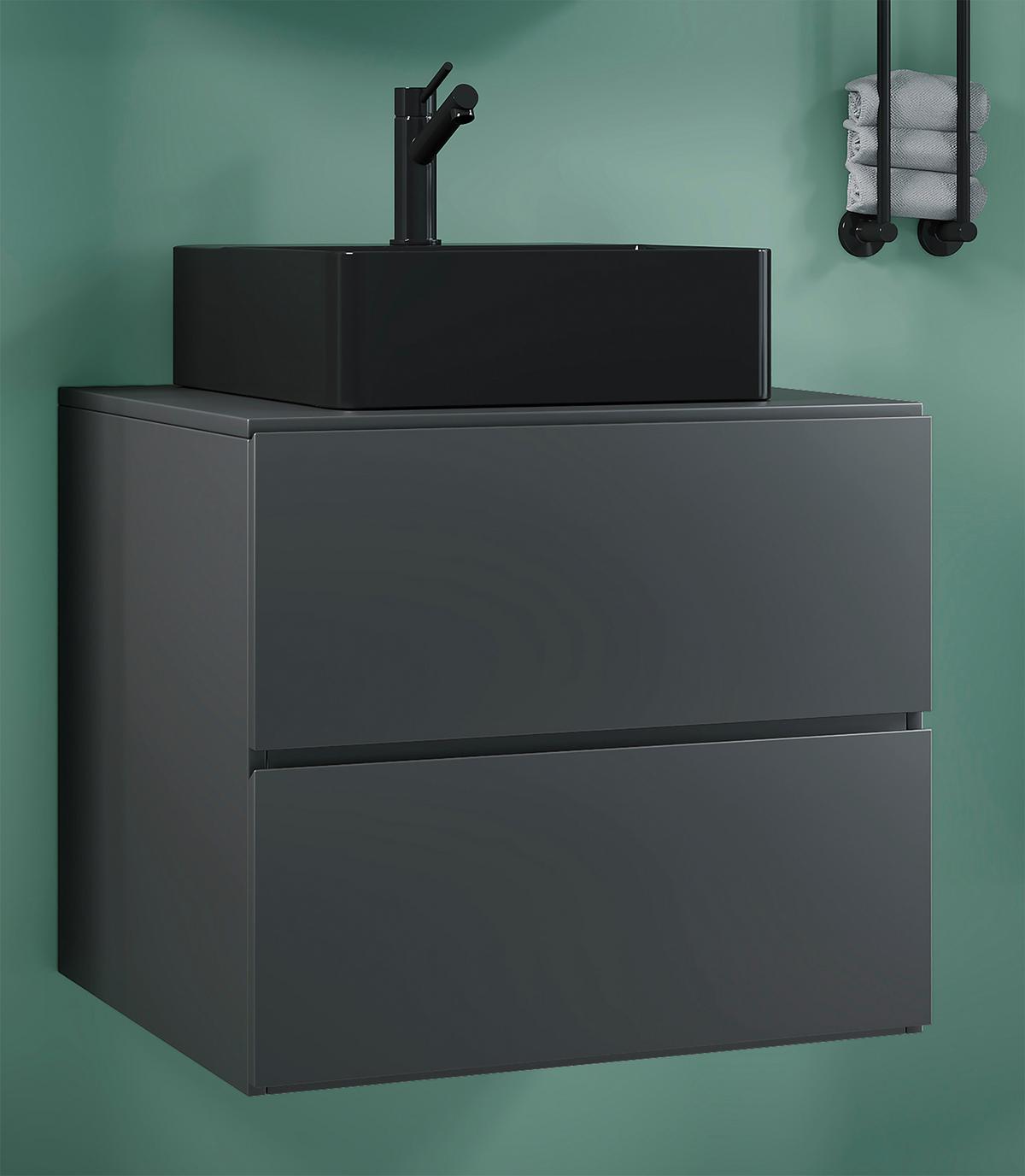 Waschtischkombi Lendas Bl S - Anthrazit, MODERN, Keramik/Holzwerkstoff (61cm) - MID.YOU