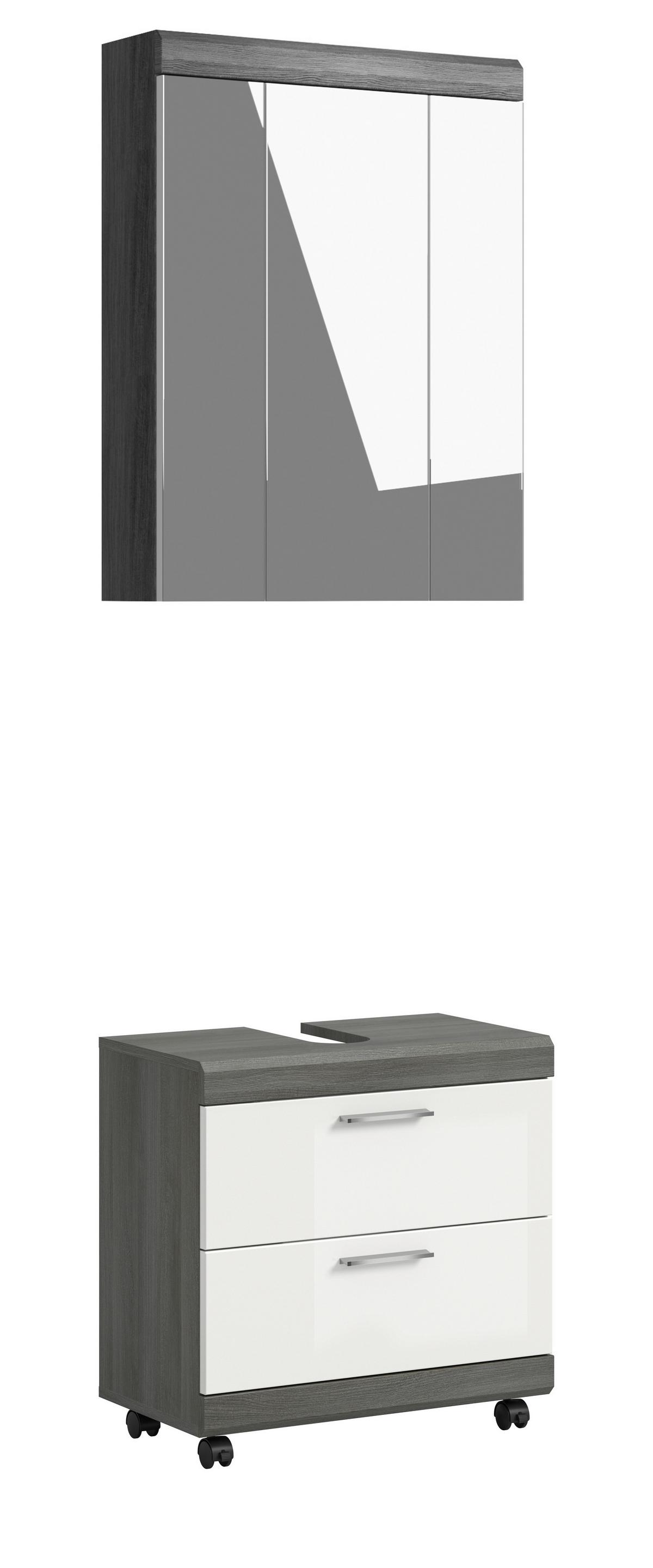 BADEZIMMER Scout Grau/Weiß HG B: 60cm - Weiß Hochglanz/Schwarz, Trend, Glas/Holzwerkstoff (60cm) - MID.YOU