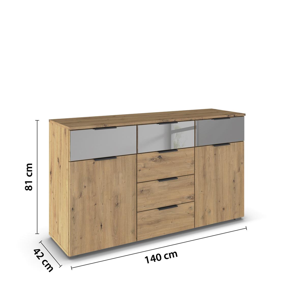 Sideboard Skyla Eiche Artisan Dek. Grauspiegel - Alufarben/Eiche Artisan, MODERN, Glas/Holzwerkstoff (140/81/42cm) - Rauch Möbel