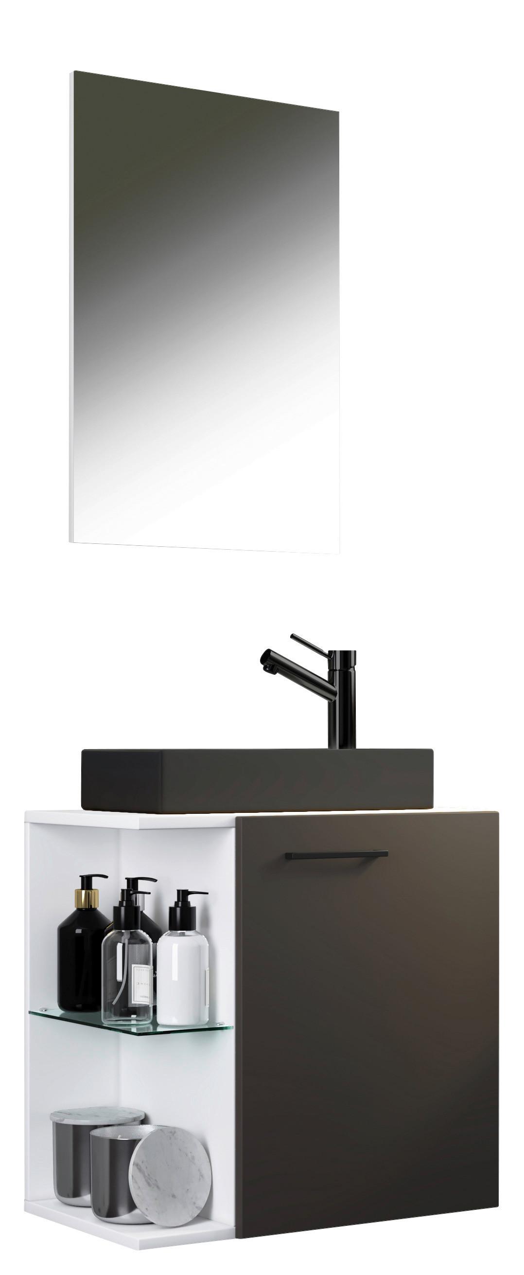 Gästebad Hausa Bl - Anthrazit/Schwarz, MODERN, Glas/Keramik (52cm) - MID.YOU