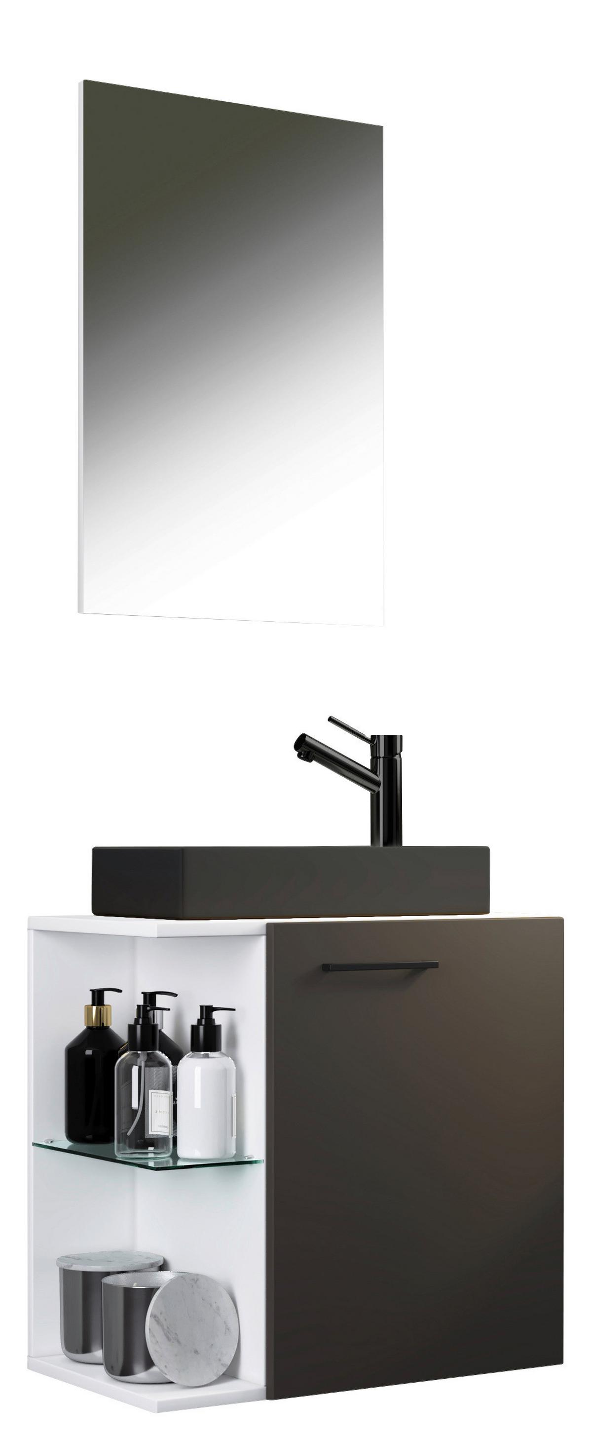 Gästebad Hausa Bl - Anthrazit/Schwarz, MODERN, Glas/Keramik (52cm) - MID.YOU