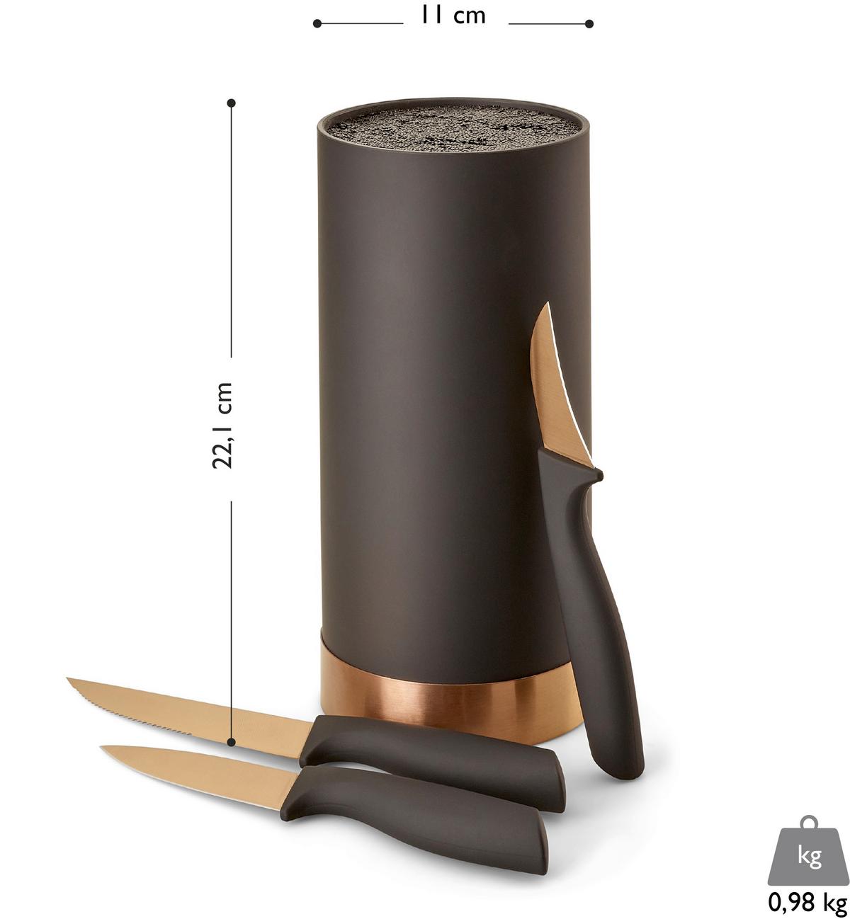 Messerblock Schwarz/Bronze Kunststoff 4-teilig - Schwarz/Bronzefarben, Basics, Kunststoff (11/22cm) - Echtwerk