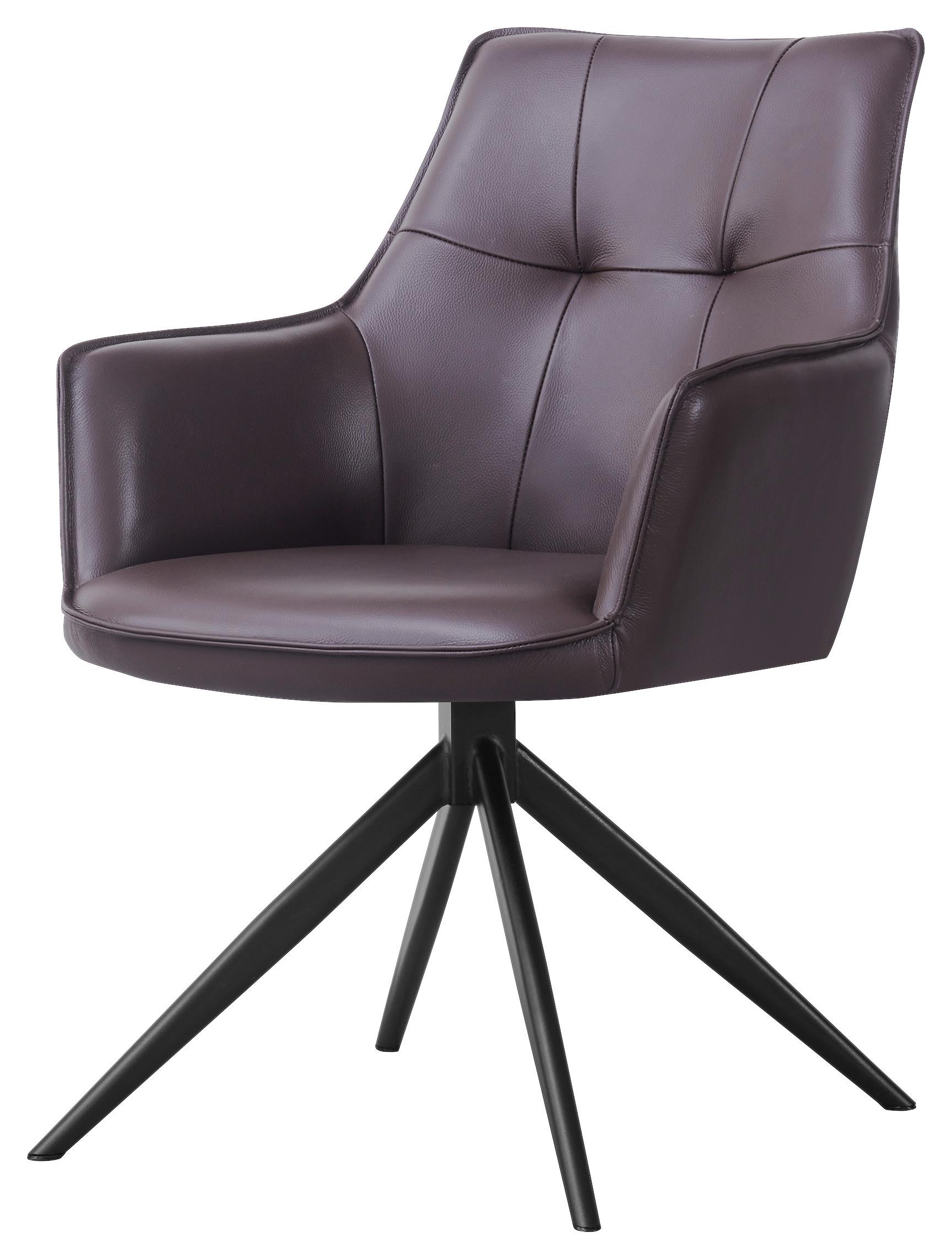 Armlehnstuhl Adriana Echleder braun, B: 57cm - Schwarz/Braun, MODERN, Leder/Holz (57/87/62cm)