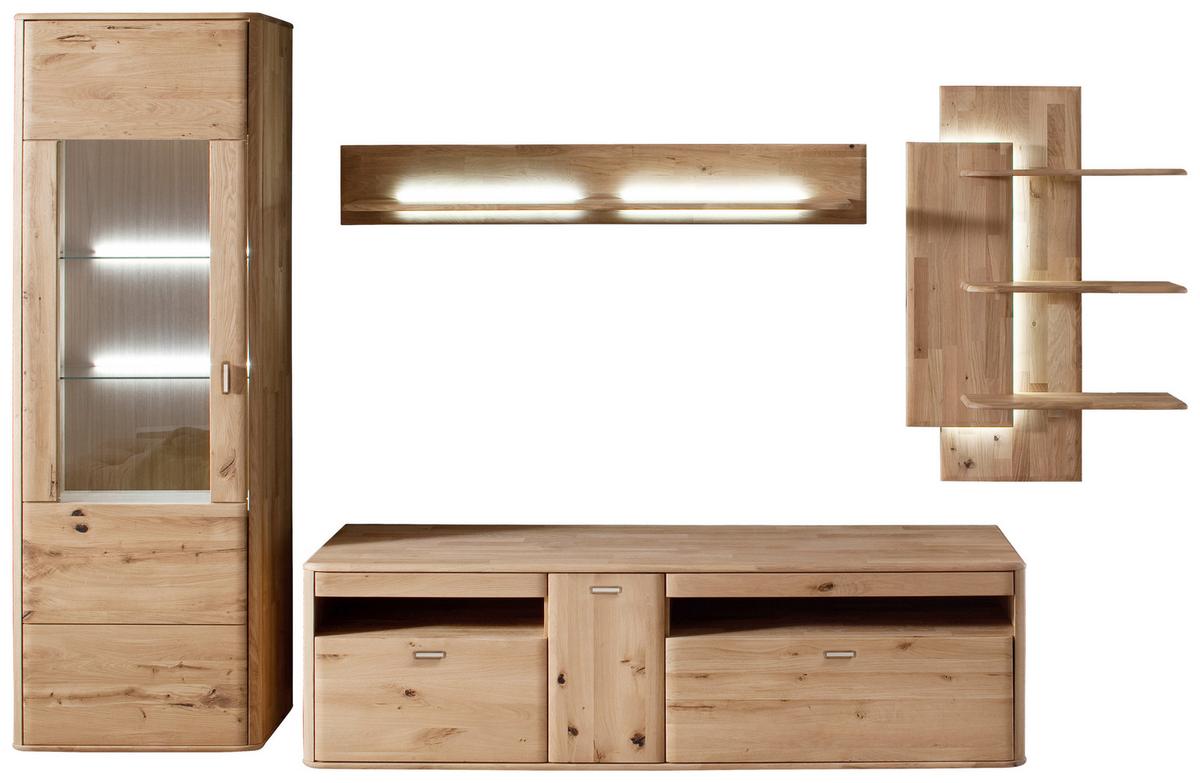 Wohnkombination Massiv 4-tlg. Ravello Eichefarben - Eichefarben, Design, Glas/Holz (310/208/50cm) - Livetastic