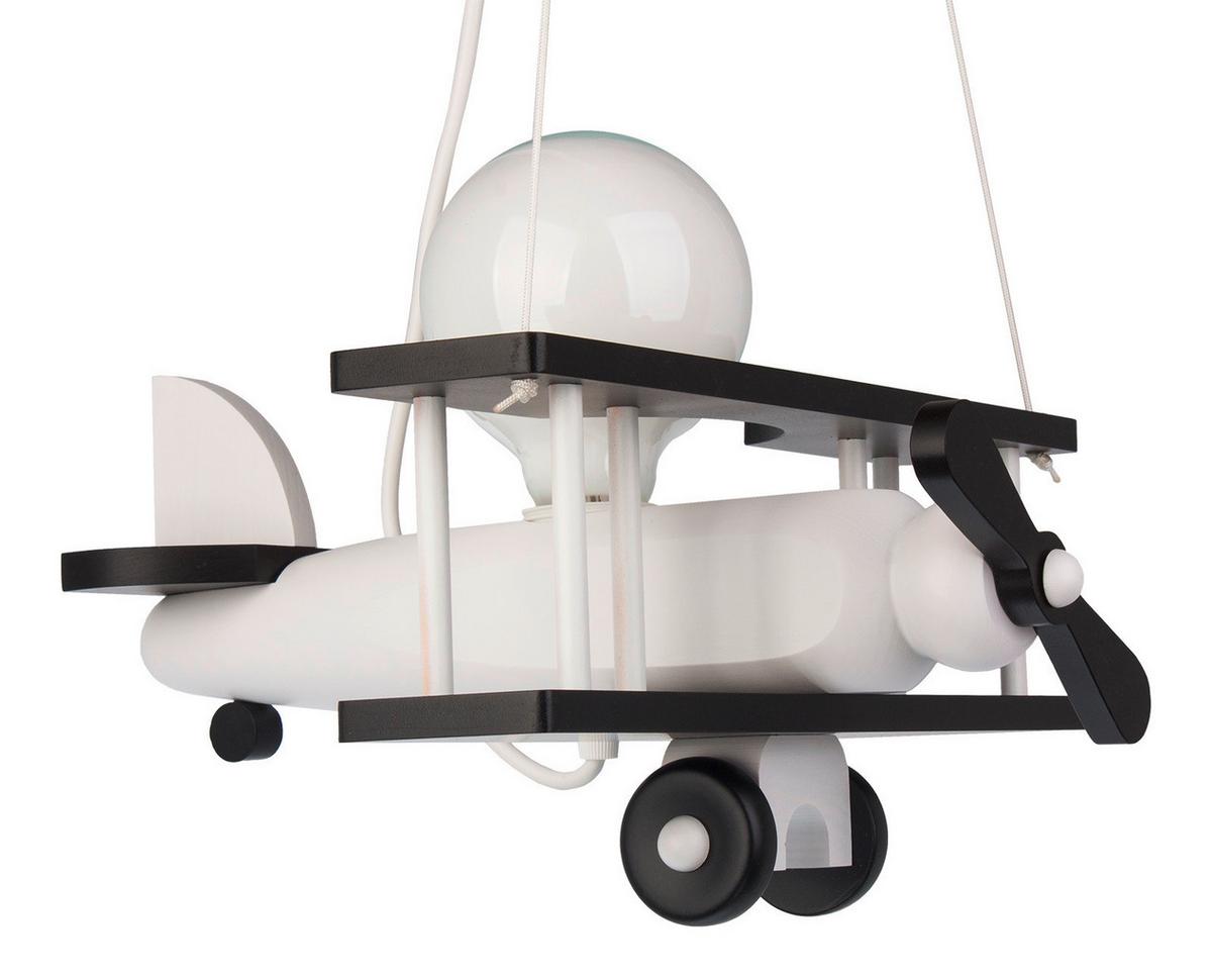 Kinderhängeleuchte Flugzeug H: 75 Cm 1-Flammig - Schwarz/Weiß, KONVENTIONELL, Holz (29/31/75cm)