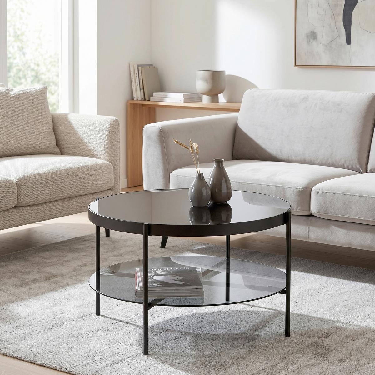 Okrúhly konferenčný stolík zo skla Aiko - čierna, Modern, kov/sklo (75/45cm) - Mömax