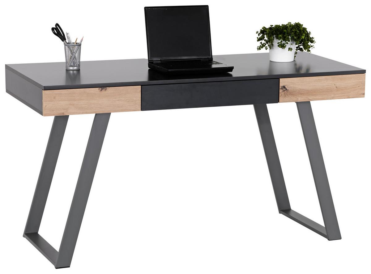 Schreibtisch B 140cm H 60cm Eichefarben/grau Viola - Eichefarben/Grau, MODERN, Holzwerkstoff/Metall (140/60/76cm) - MID.YOU