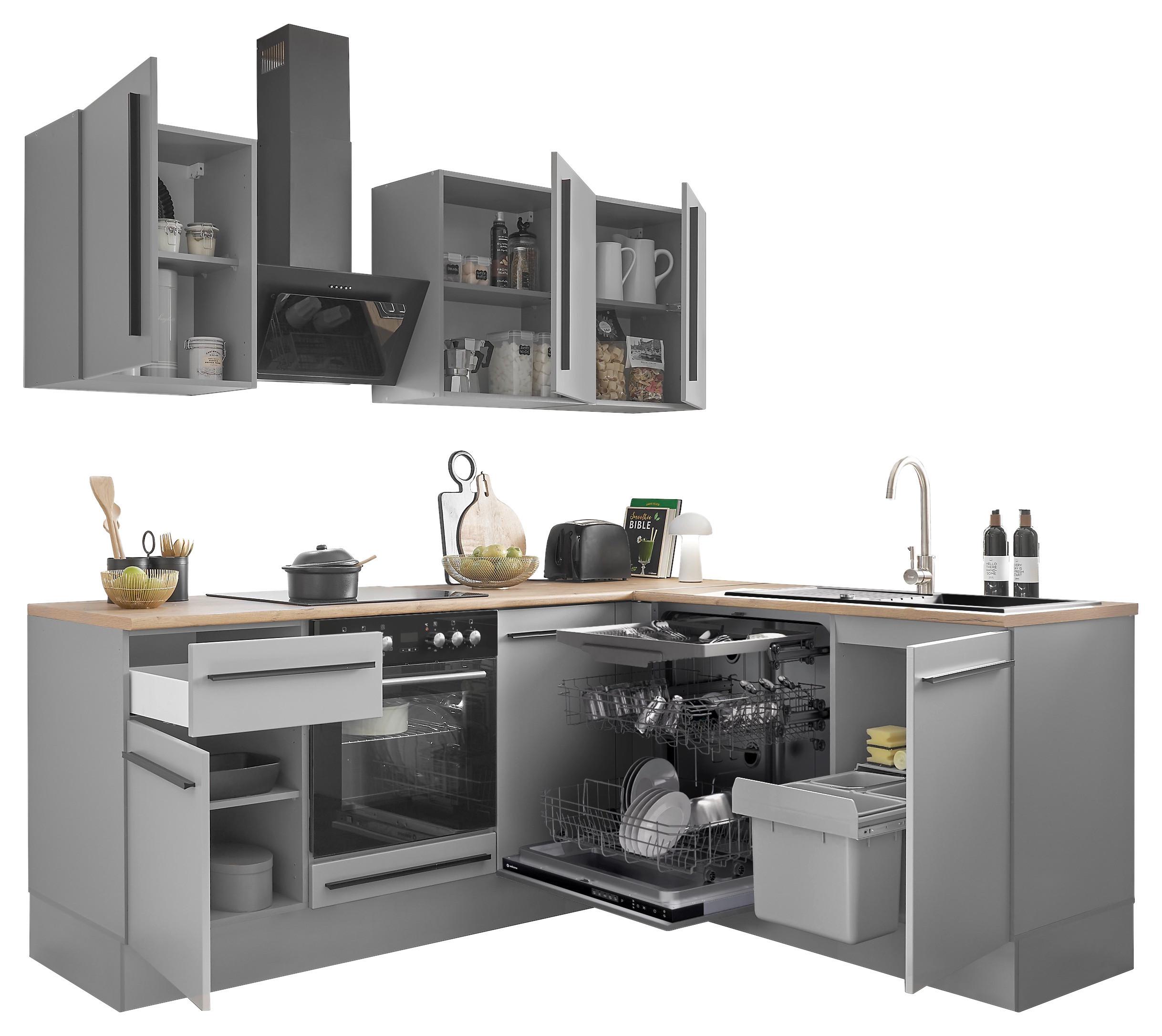 Eckküche Denver 220x175 cm Grau/Eiche Dekor - Eichefarben/Grau, Design, Holzwerkstoff (220/175cm) - MID.YOU