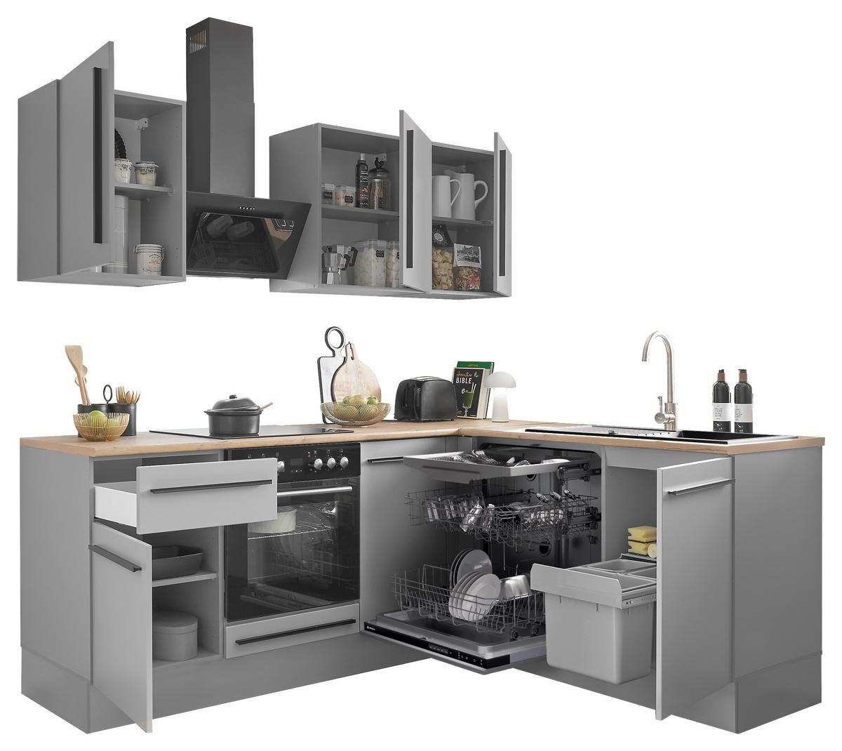 Eckküche Denver 220x175 cm Grau/Eiche Dekor - Eichefarben/Grau, Design, Holzwerkstoff (220/175cm) - MID.YOU