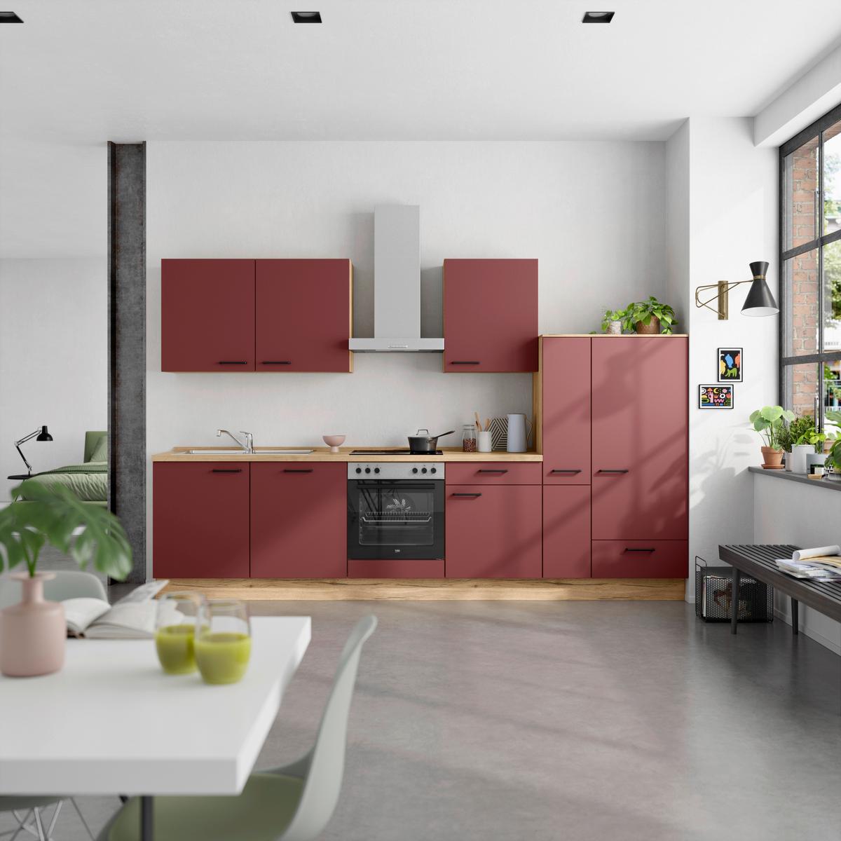 Küchenleerblock Easytouch Low-Line, L11 Rechts - Eichefarben/Rot, MODERN, Holzwerkstoff (330cm) - Nobilia