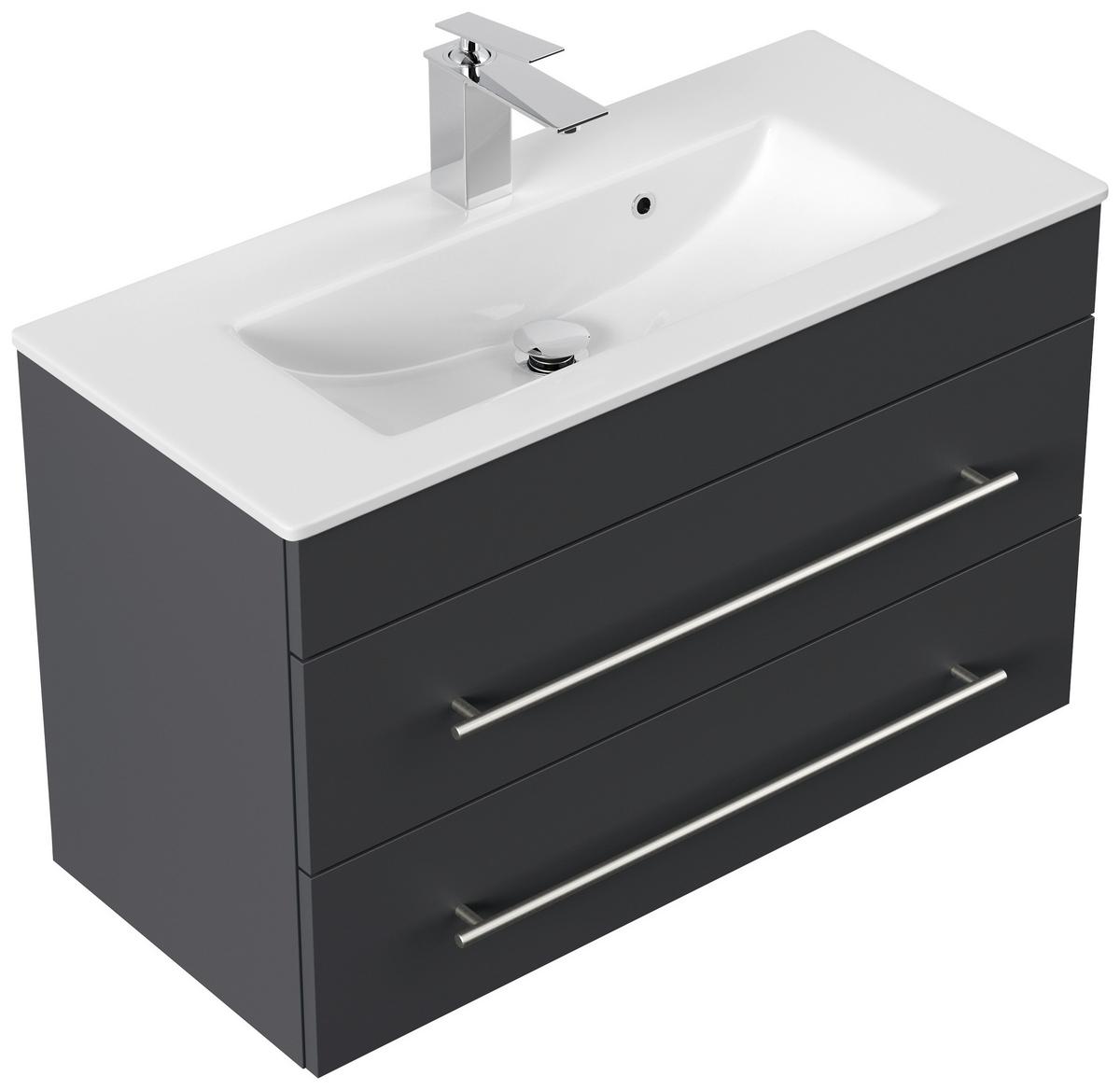 Badezimmer Portus Graphitfarben B: 80,4cm - Graphitfarben/Weiß, MODERN, Keramik/Holzwerkstoff (80,4cm) - MID.YOU