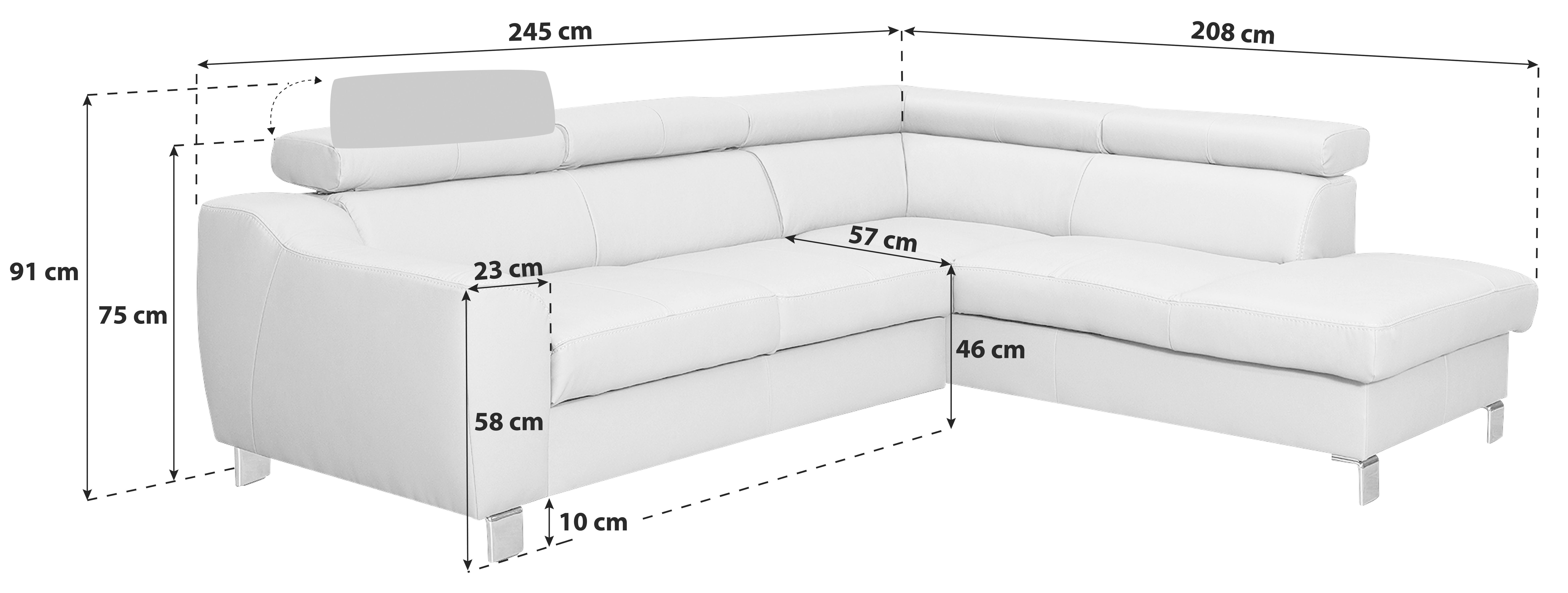 Ecksofa Aspen Taupe S: 245 Cm - Taupe/Chromfarben, Design, Leder/Textil (245/208cm) - Livetastic