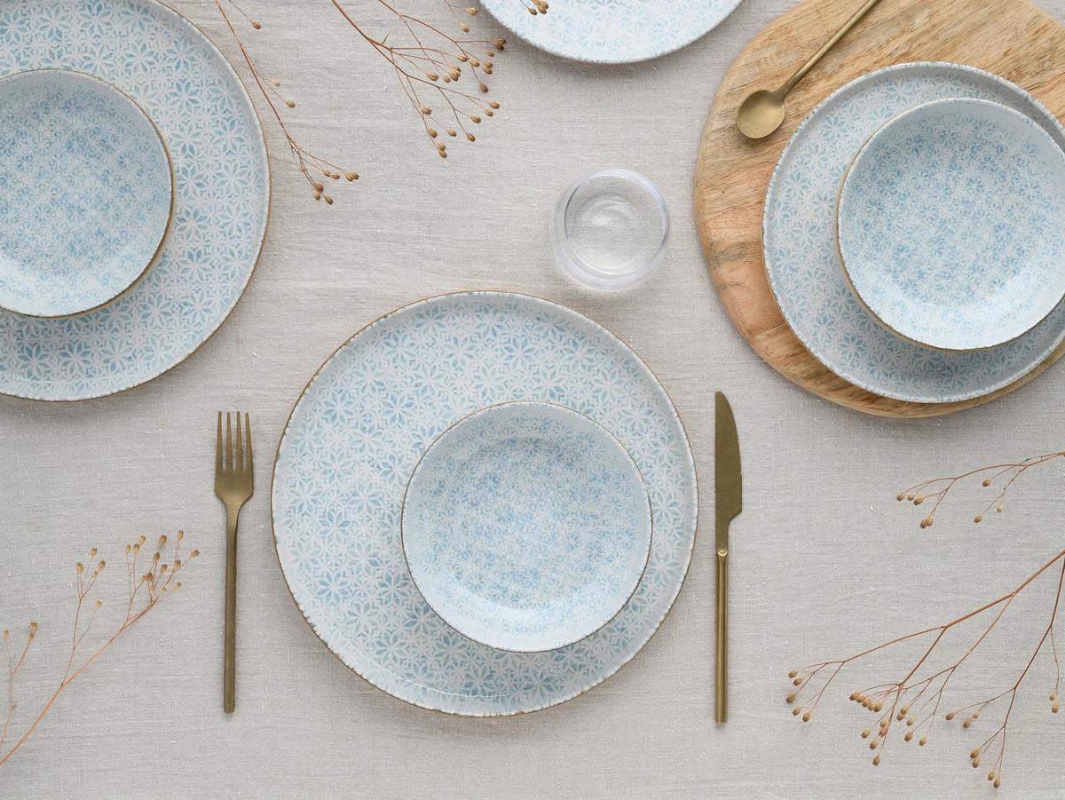 Tafelservice Uno Emiliana 12--Teilig., Creme, Hellblau - Creme/Hellblau, Basics, Keramik - Creatable