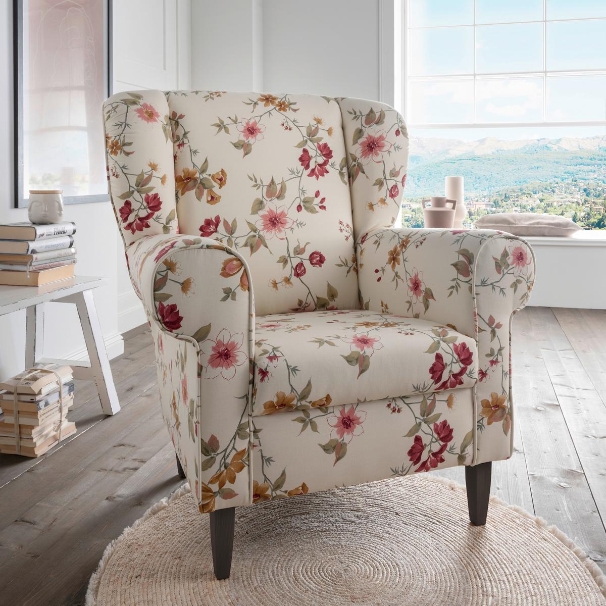 Ohrensessel Asino Beige/rot/wengefarben - Wengefarben/Beige, KONVENTIONELL, Textil (80/102/86cm) - Livetastic