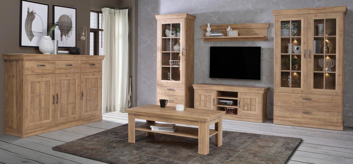 NÁSTENNÁ POLICA CANNES - farba duba, Romantik / Landhaus, kov/kompozitné drevo (143/33/23cm)