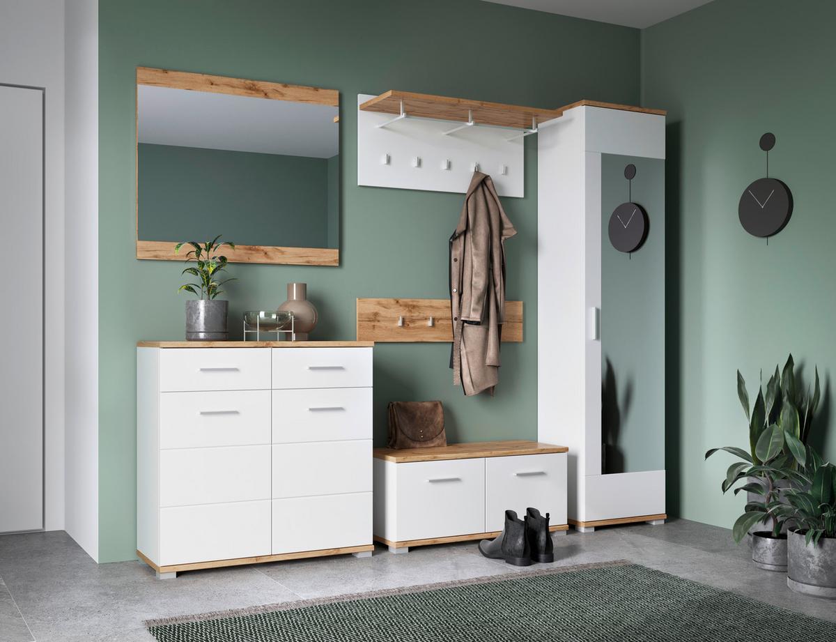 Garderobe Hola Weiß/Eiche Wotan B: 230 cm - Eiche Wotan/Weiß, Trend, Glas/Holzwerkstoff (230/198,5/33,5cm)