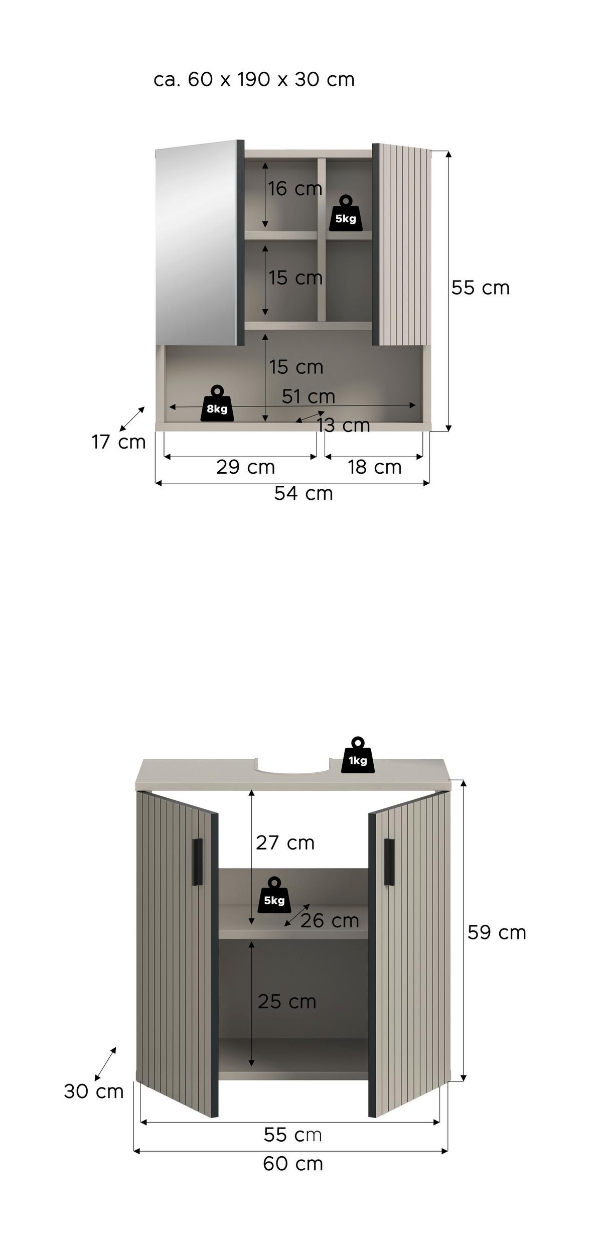 Badezimmer Mone Kaschmir/Schwarz B: 60cm - Kaschmir/Schwarz, Trend, Glas/Holzwerkstoff (60cm) - MID.YOU