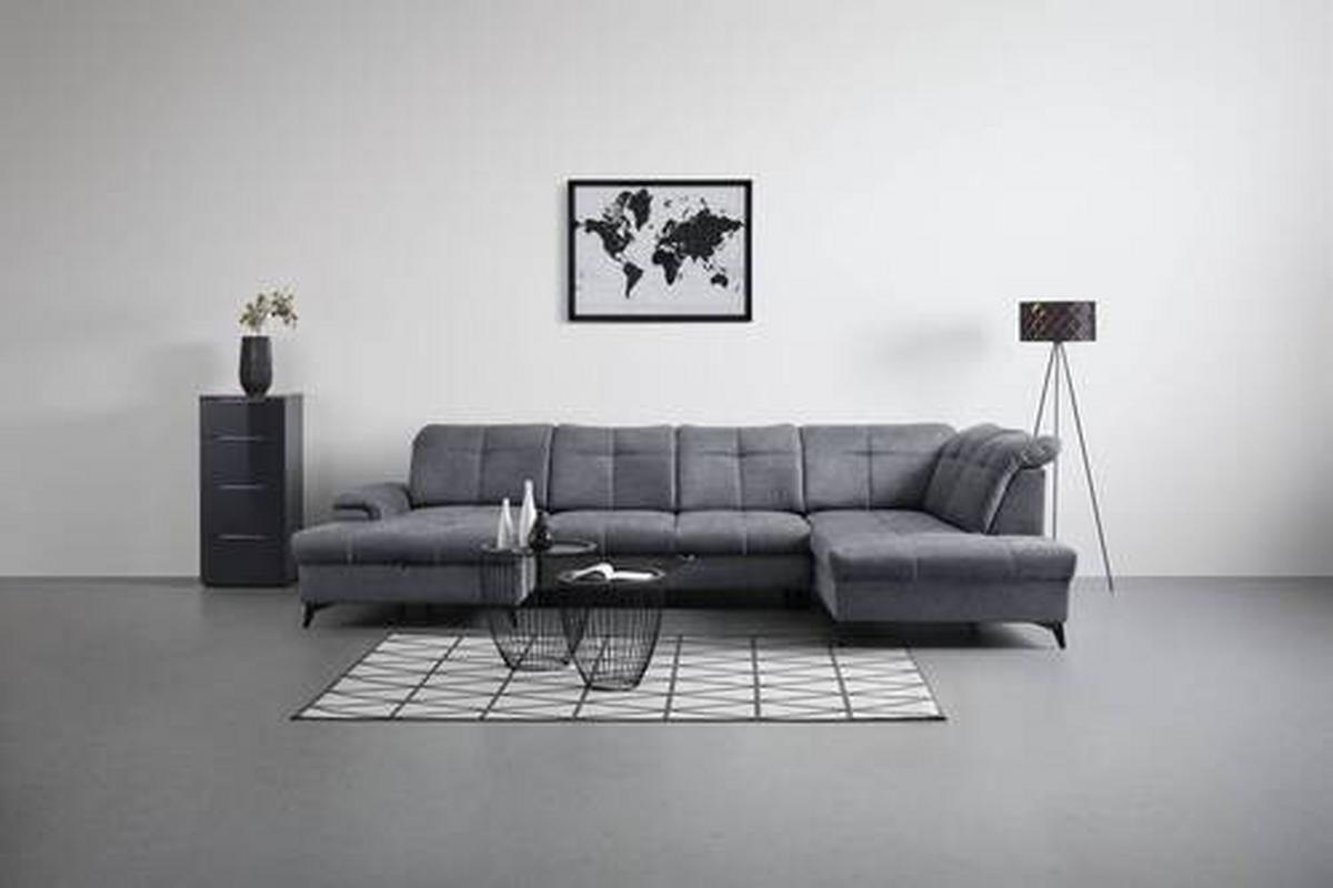 Rohová sedačka U SIERRA, pravá, tmavě šedá CLOUD - tmavě šedá, Moderní, kov/textil (181/364/230cm) - Mömax