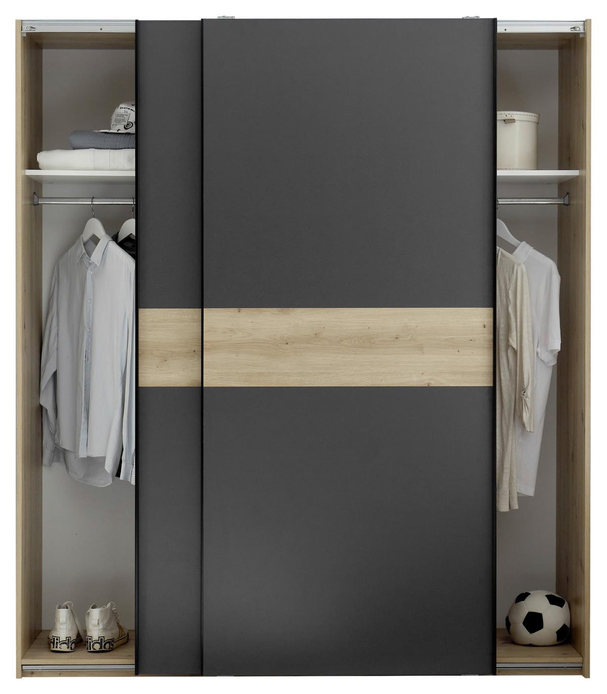 Schwebetürenschrank Liam Eiche Artisan, B: 170 Cm - Graphitfarben/Eiche Artisan, KONVENTIONELL, Holzwerkstoff (170/195/57,5cm)