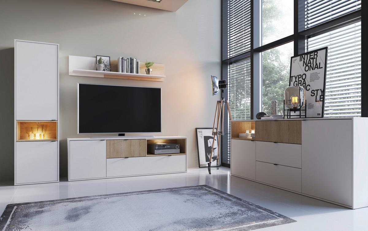 Wandregal Samm Eichefarben, Beige B: 153,6 cm - Eichefarben/Beige, Trend, Holzwerkstoff (153,6/30/22cm)