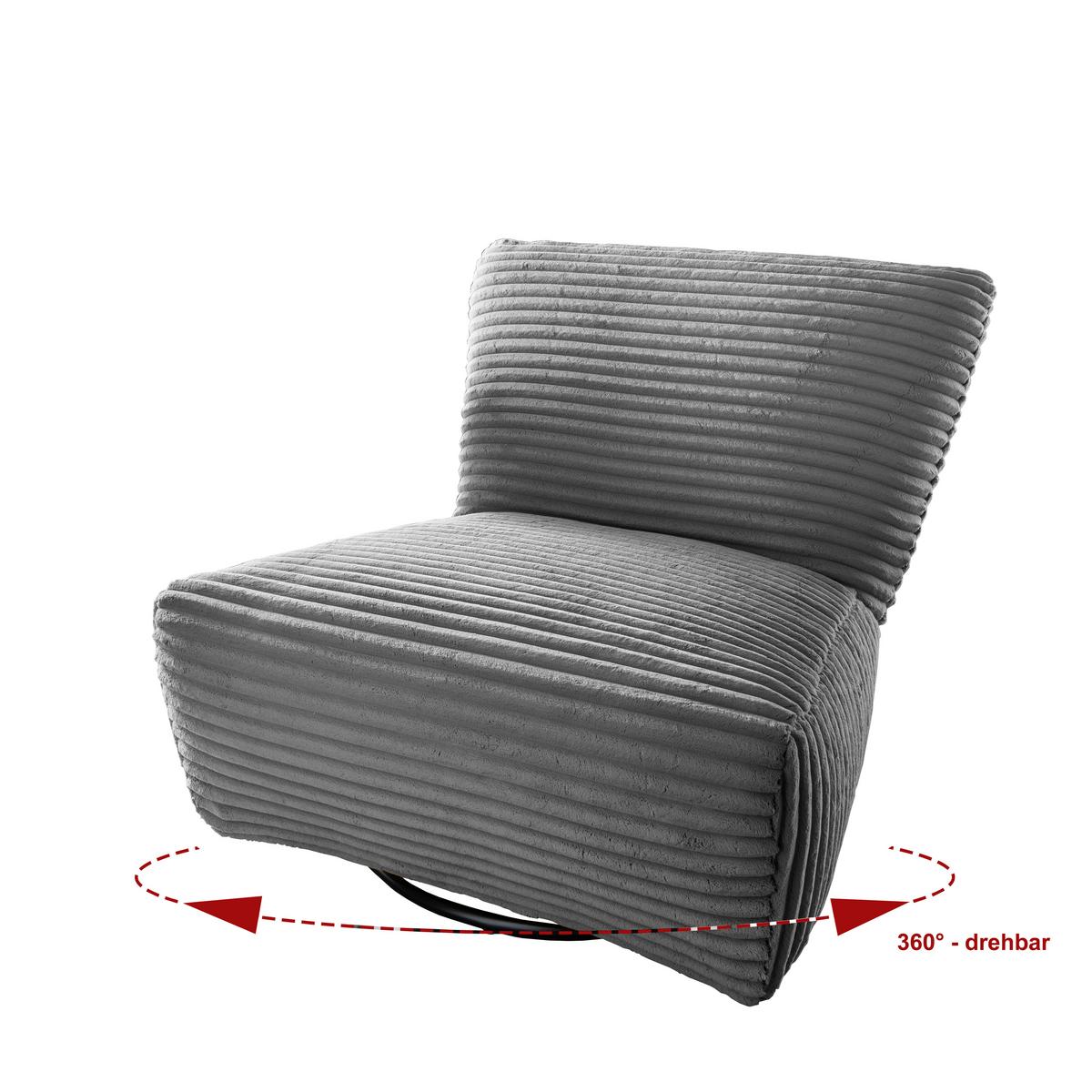 Xxl-sessel Cremallo Grau Wippfunktion, Drehbar, B: 95cm - Schwarz/Grau, Trend, Textil (95/77/94cm) - Livetastic