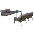 Loungegarnitur Avignon Aus Metall/Kunststoff/Glas/Textil - Sandfarben/Dunkelgrau, MODERN, Karton/Glas - Beldano