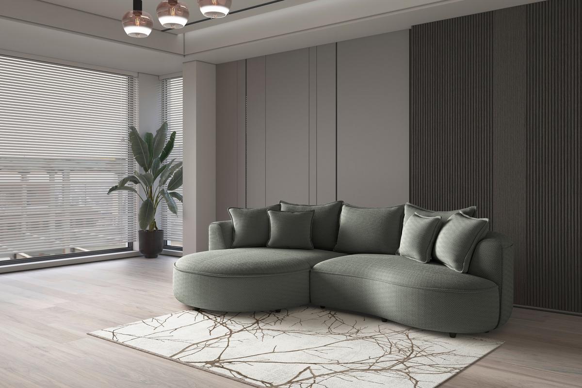 Rohová sedačka LEVI, levá, zelená, se 7 polštáři - černá/zelená, Moderní, textil/plast (168/287cm)