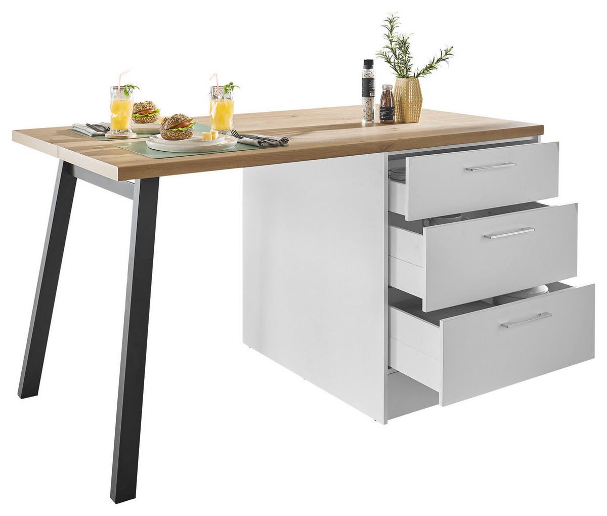 Kuchyňský ostrůvek TURIN I bílá/ dub Artisan - bílá/černá, Moderní, kov/kompozitní dřevo (150/91/90cm)