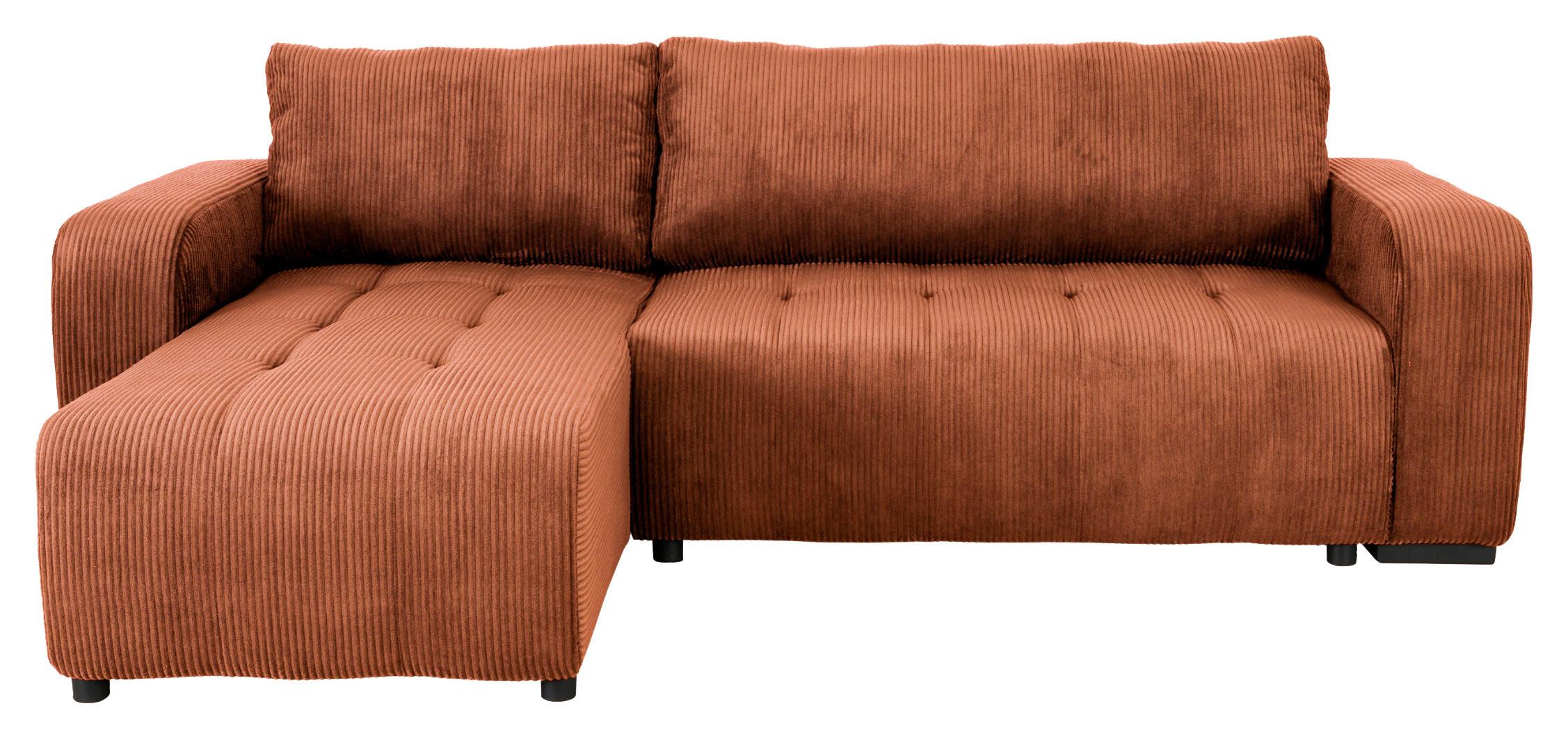 Ecksofa mit Bettfunktion Marseille, terracotta - Terracotta/Schwarz, Trend, Holz/Holzwerkstoff (240/155cm)