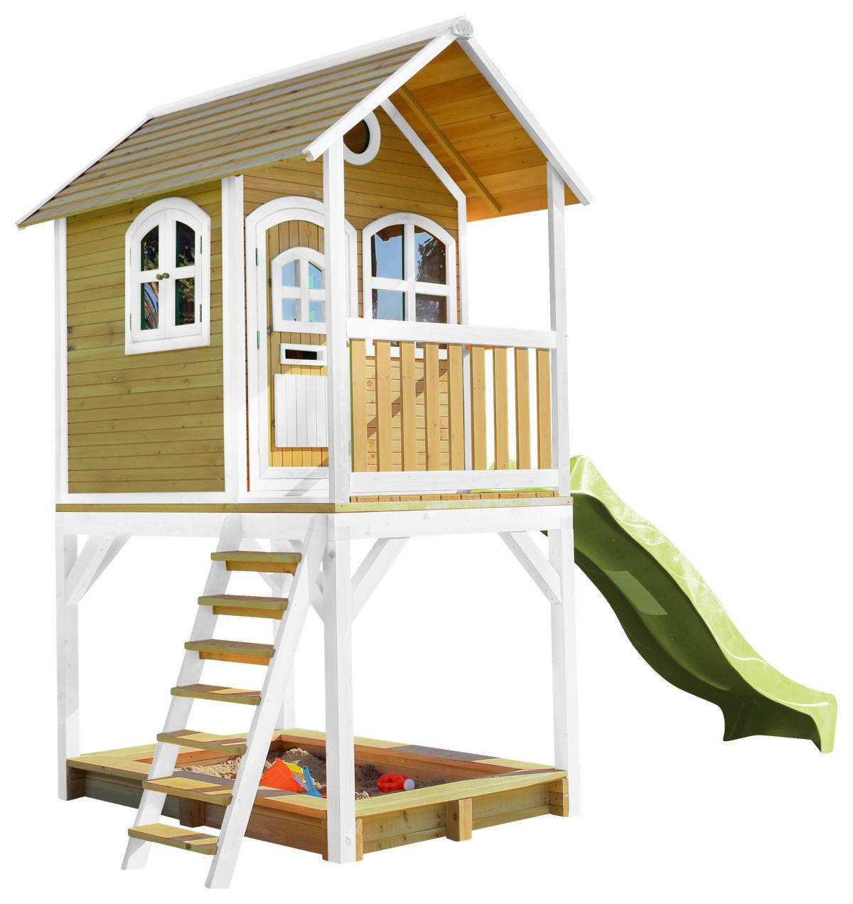 Spielhaus Sarah Braun/hellgrün/weiß B: 370 Cm - Hellgrün/Braun, KONVENTIONELL, Holz/Kunststoff (370/291/191cm) - Ambia Garden