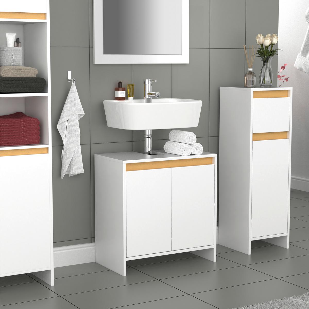 Waschbeckenunterschrank Malira Weiß/Eiche Dekor B:58cm - Honigeiche/Eichefarben, MODERN, Holzwerkstoff (58/60/33cm) - MID.YOU