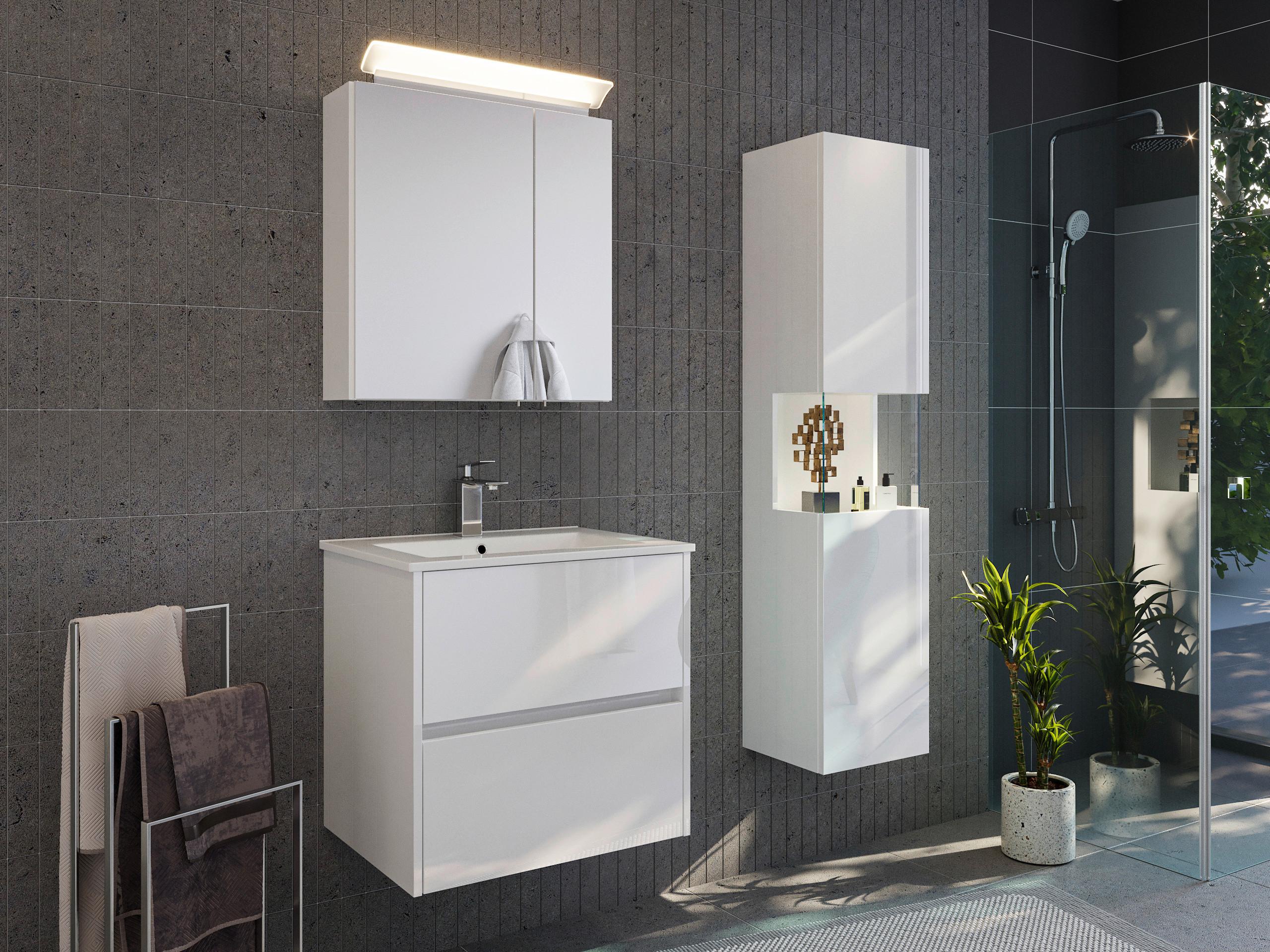 BADEZIMMER Limes, Weiß HG B: 60 cm - Weiß Hochglanz/Weiß, Basics, Keramik/Holzwerkstoff (60cm) - MID.YOU