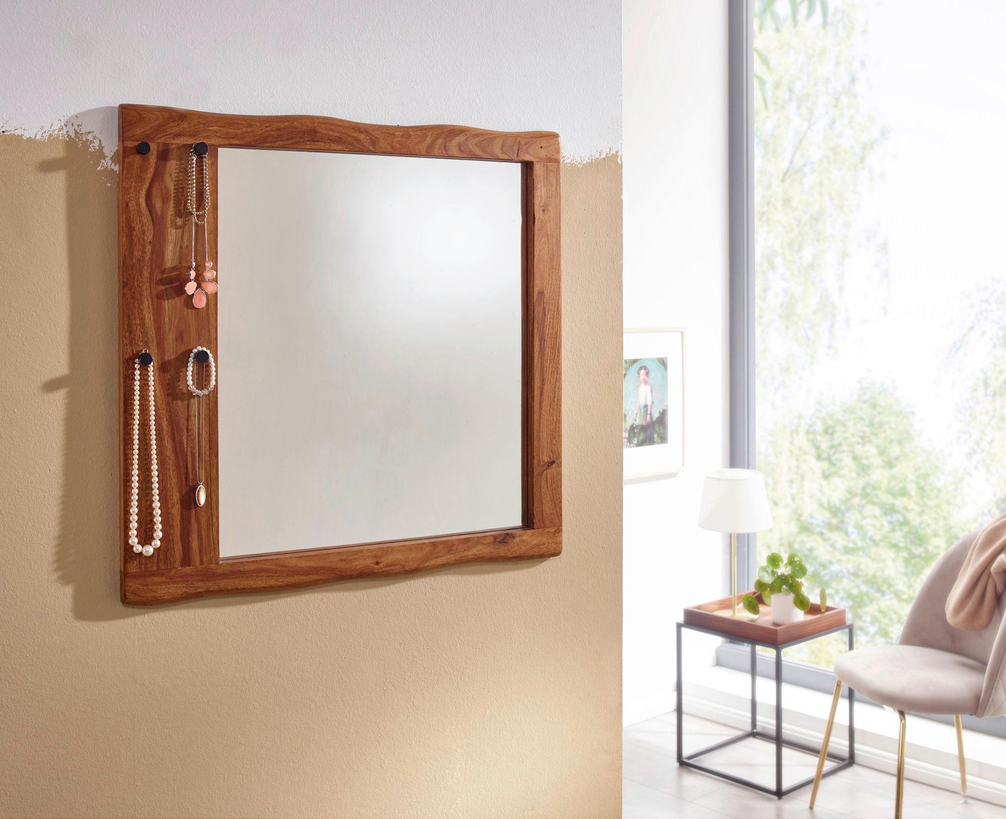 Zrkadlo V Masívnom Drevenom Ráme Š: 80 Cm - farby sheesham, Moderný, drevo/sklo (80/80/3cm) - MID.YOU