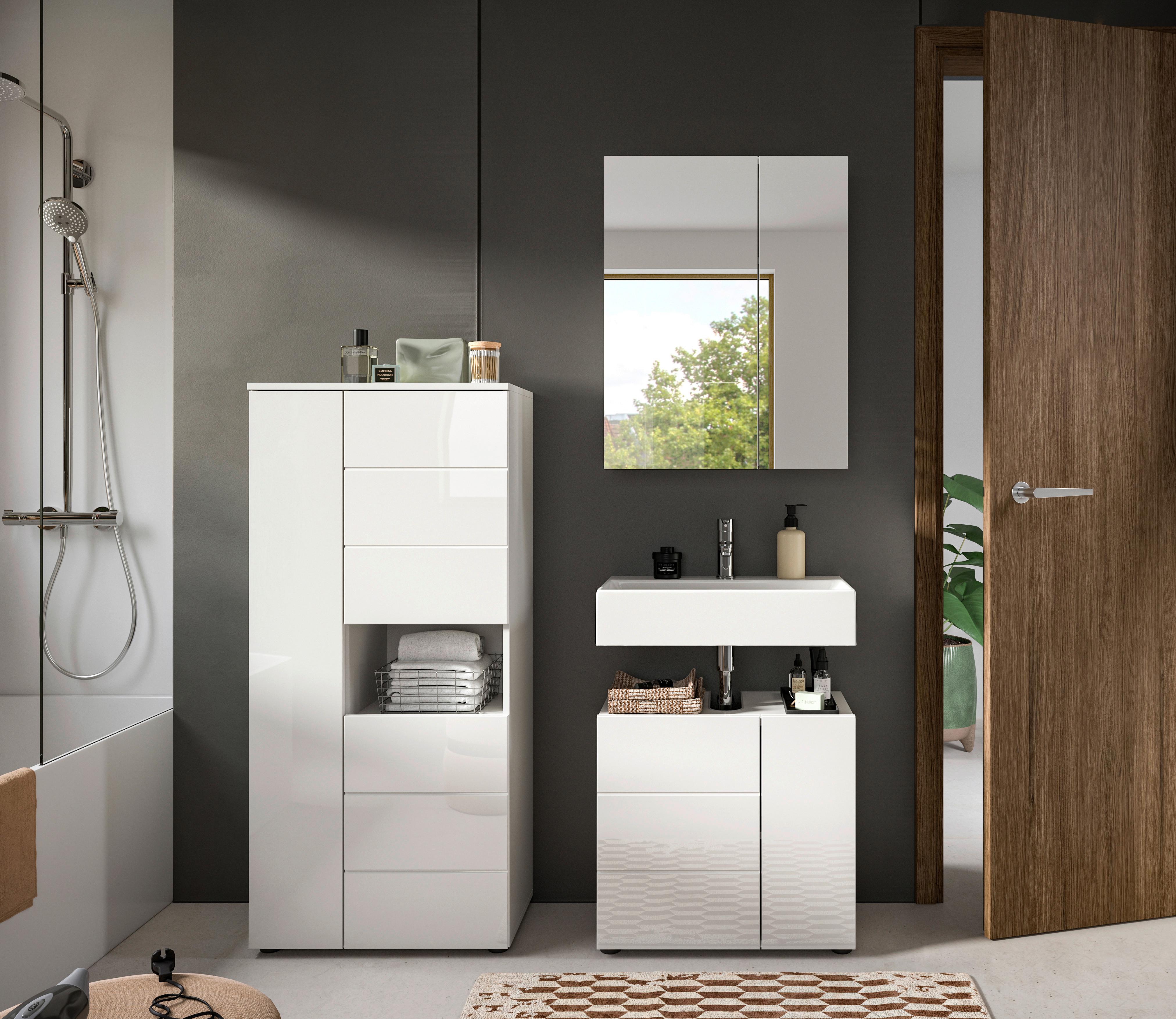 Badezimmer Vira Weiß B: 120 cm - Weiß Hochglanz/Schwarz, MODERN, Holzwerkstoff (120cm) - MID.YOU