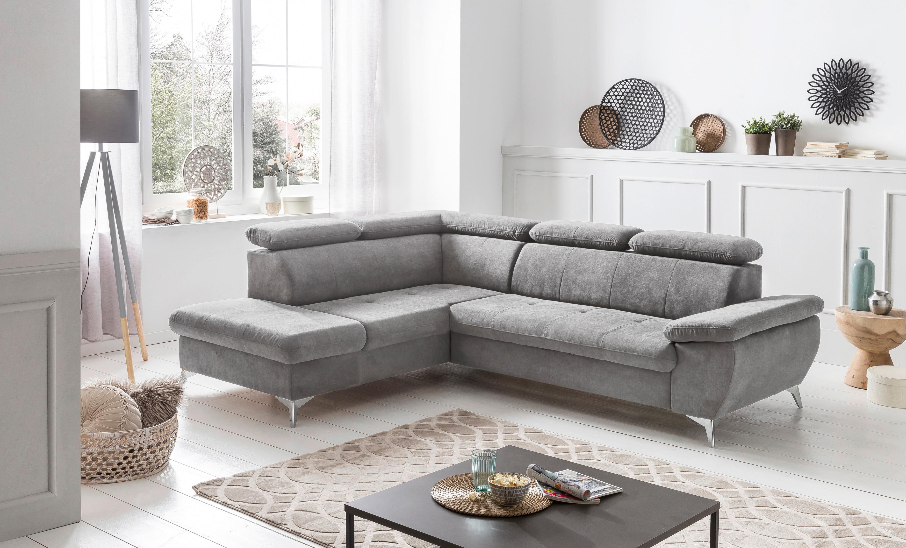 Ecksofa Mit Schlaffunktion Und Bettkasten Gisele Grau - Chromfarben/Hellgrau, KONVENTIONELL, Textil (209/256cm) - Livetastic