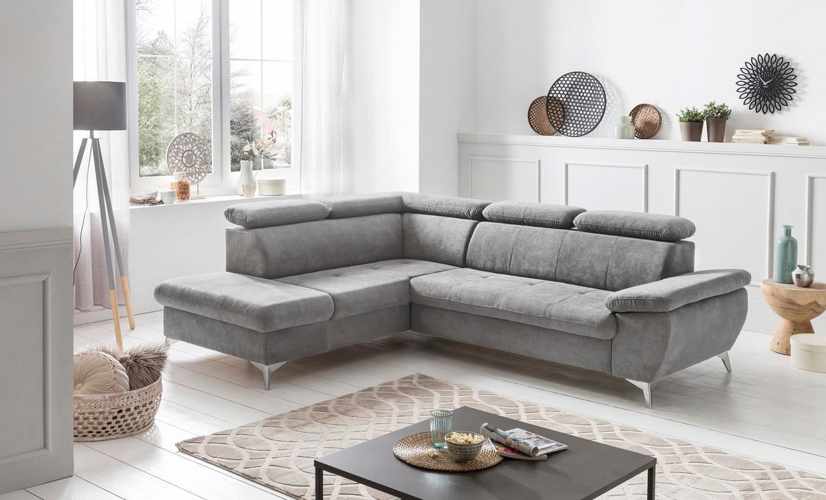 Ecksofa Mit Schlaffunktion Und Bettkasten Gisele Grau - Chromfarben/Hellgrau, KONVENTIONELL, Textil (209/256cm) - Livetastic