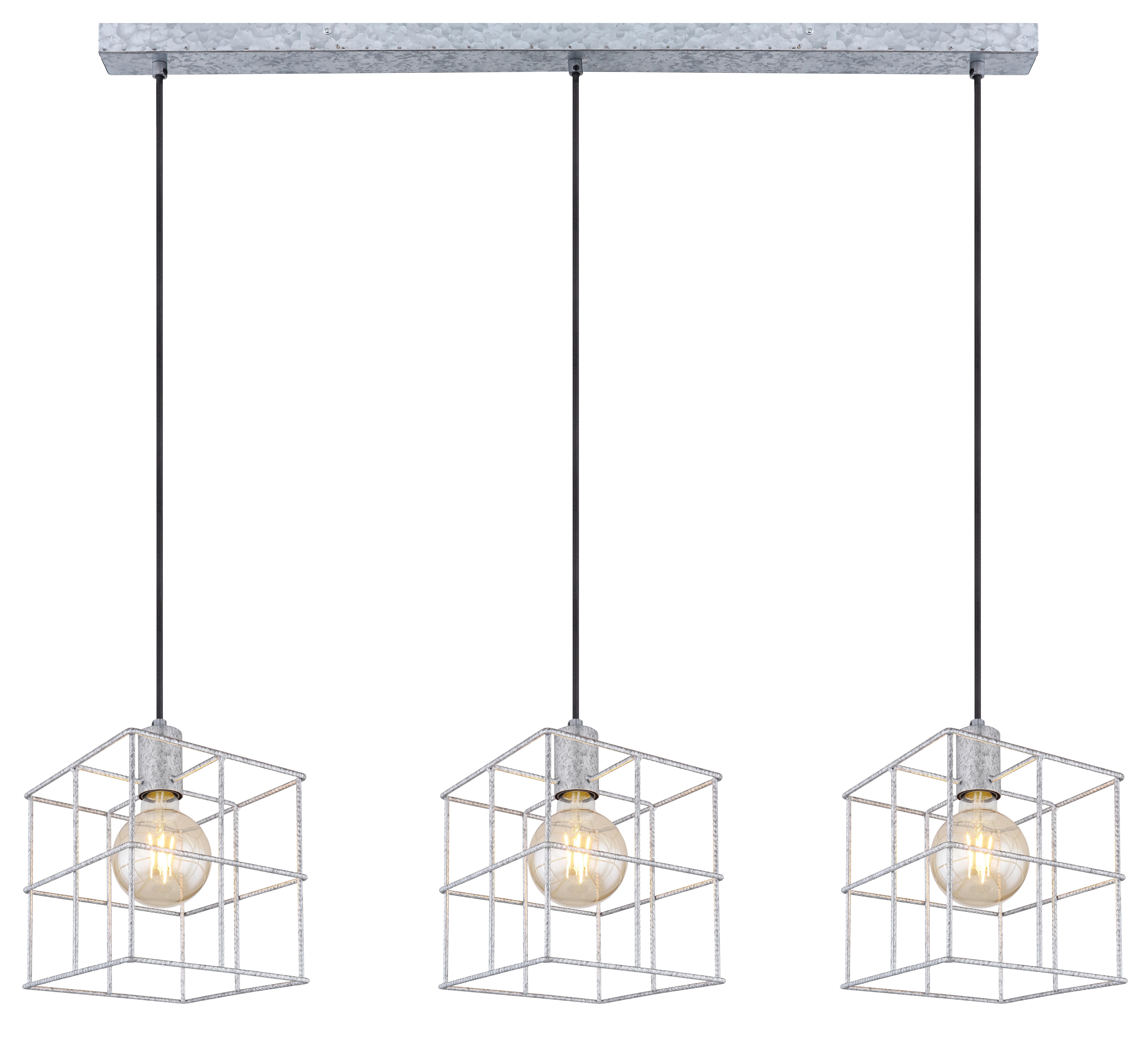 Hängeleuchte Merril H: 129 cm 3-Flammig Zinkfarben - Zinkfarben, Design, Metall (95/20/129cm) - Globo