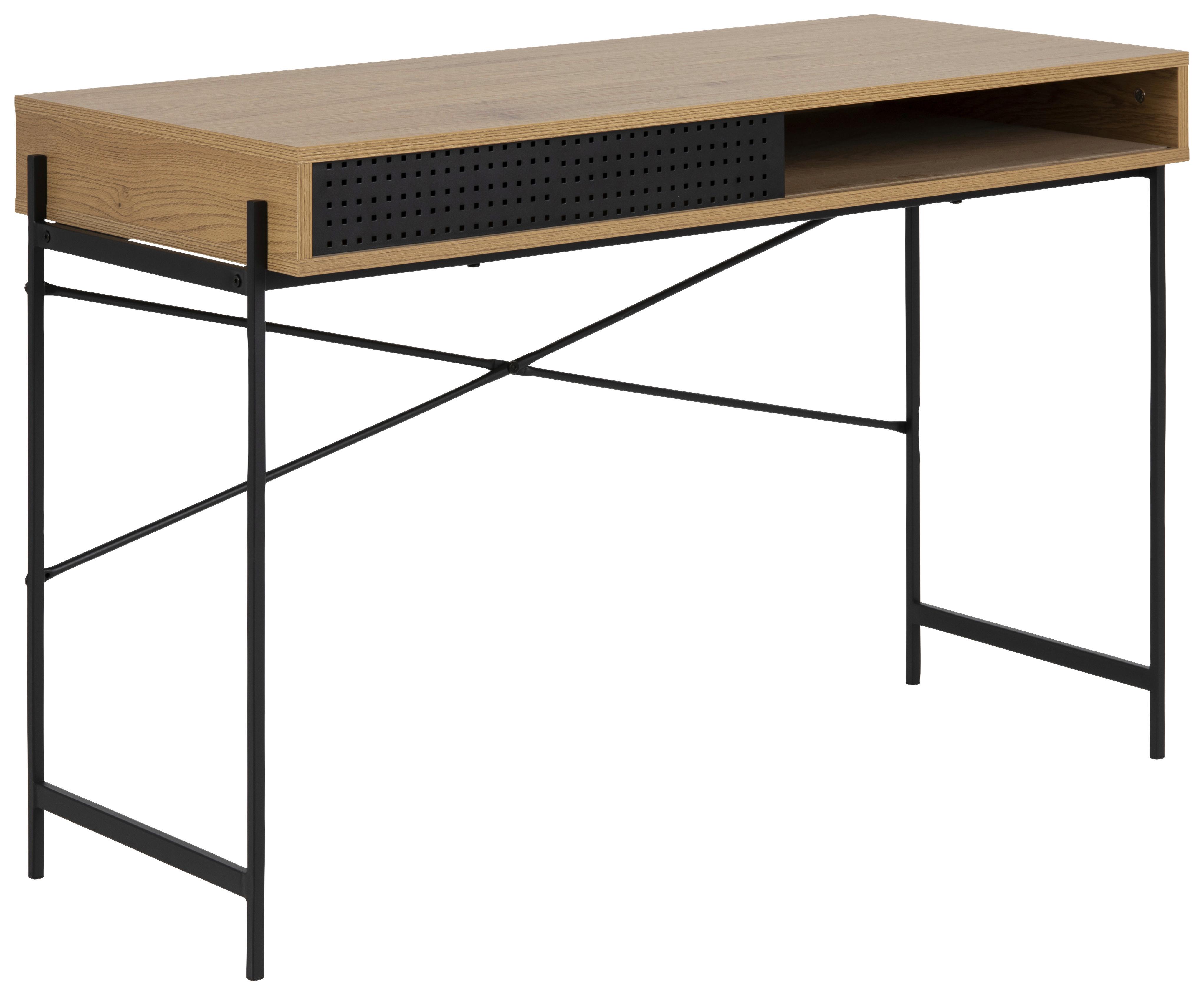 Schreibtisch Angus - Eichefarben/Schwarz, MODERN, Holzwerkstoff/Metall (110/50/75cm) - MID.YOU