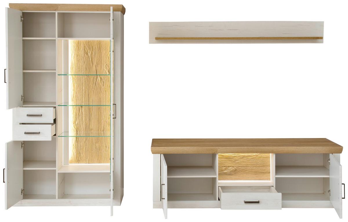 Wohnkombination 3-Tlg. Madrid Eiche-/Pinienfarben - Eichefarben/Schwarz, Design, Glas/Holzwerkstoff (297/205/50cm) - MID.YOU