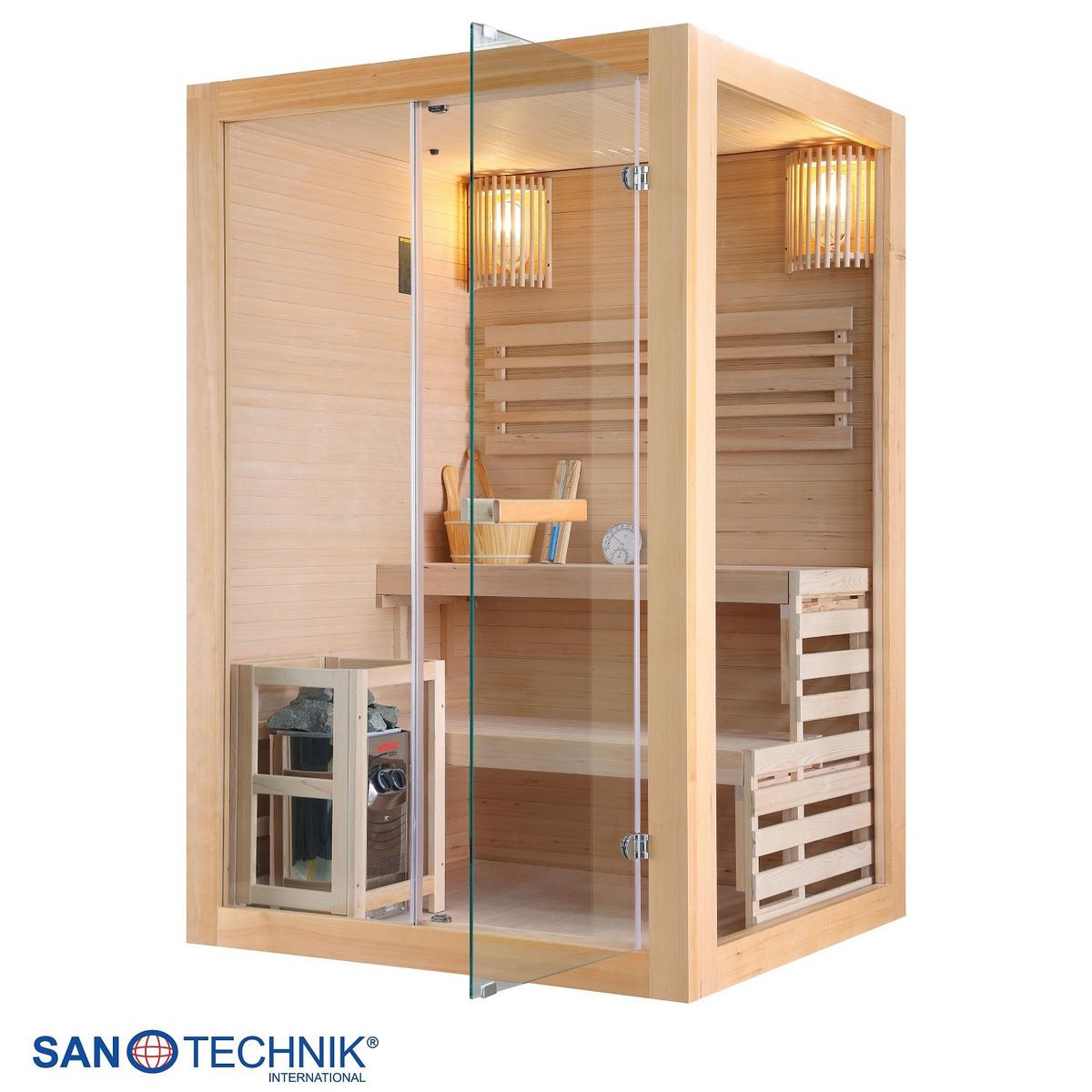 Finnische Panoramasauna BHT: 130x120x200 cm - Naturfarben, Basics, Glas/Holz (130/120/200cm) - Sanotechnik