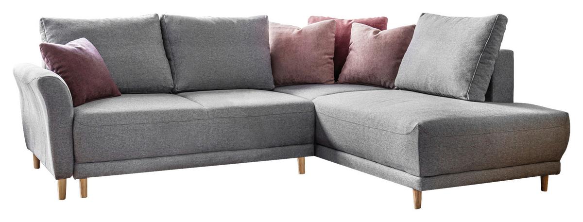 Sedací souprava s rozkladem LEA světle šedá - barvy borovice/světle šedá, Basics, dřevo/textil (240/198cm) - MID.YOU
