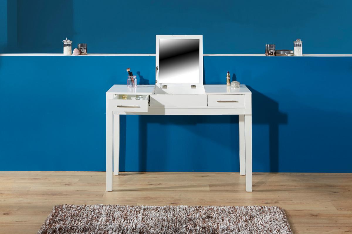 Schminktisch Jasmin Weiß B: 110 cm mit Laden + Spiegel - Weiß, MODERN, Glas/Holzwerkstoff (110/76/44,50cm)