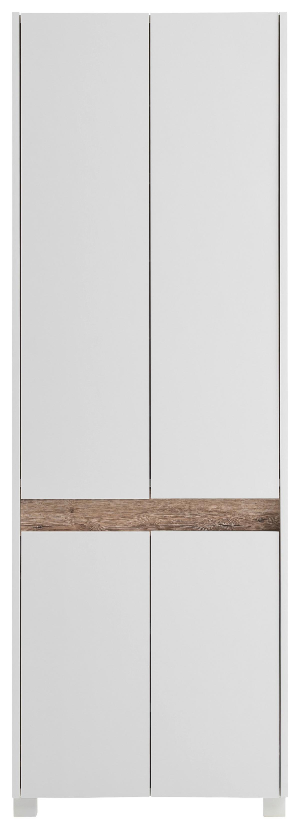 Schuhschrank Cosmo Weiß 4-Türig B: 56,9 Cm - Silberfarben/Weiß, Design, Holzwerkstoff (56,9/164,5/33cm) - MID.YOU