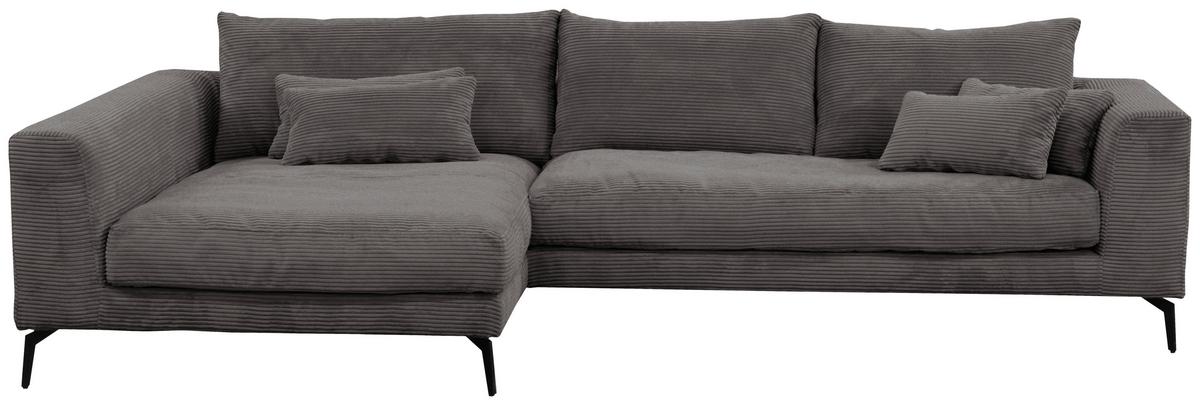 Ecksofa Berlin Cord Grau 172x313 cm - Schwarz/Grau, Design, Textil (172/313cm) - Livetastic