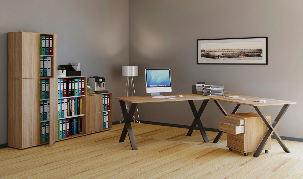 Eckschreibtisch Lona 190x160cm Schwarz/eiche - Schwarz/Sonoma Eiche, MODERN, Holzwerkstoff (190/50/76cm) - MID.YOU