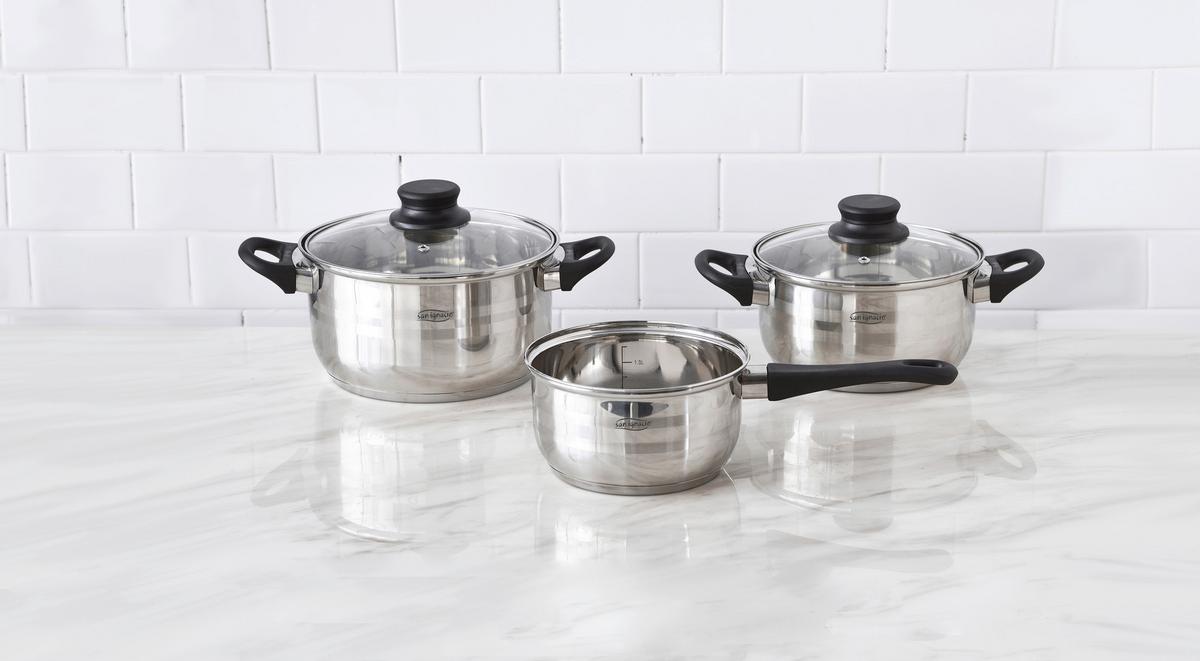 Sada hrncov Berta, 5-dielny set - číra/farba ušľachtilej ocele, Konventionell, kov/sklo - Based