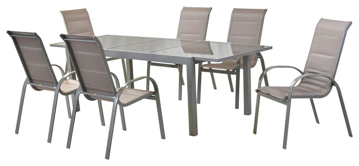 Gartenmöbel Set 7-tlg Amalfi Di Lusso Metall/textil - Silberfarben/Braun, MODERN, Textil/Metall - Gardenson